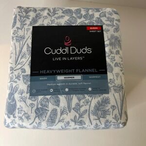 Cuddl Duds Heavyweight Flannel Queen Sheet Set NIP Blue Botanical Bunny‎